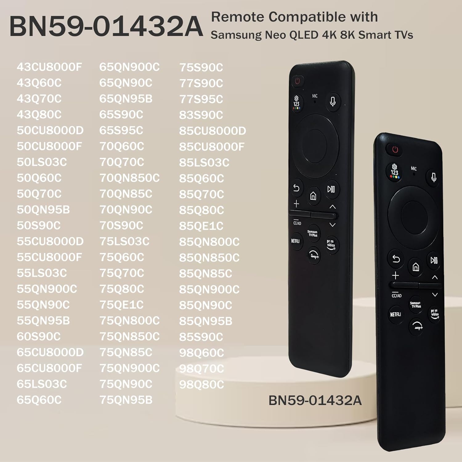 Image showing a list of compatible Samsung TV models for the BN59-01432A remote