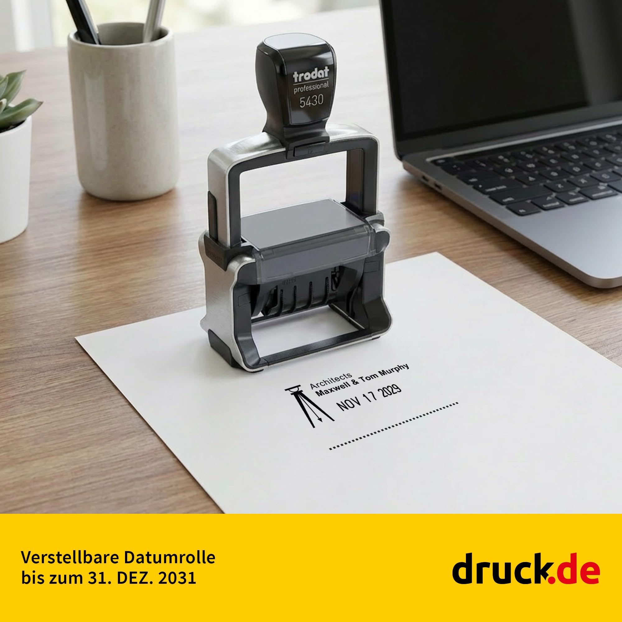 Trodat Professional 5430 Stempel 41x24mm - 4 Zeilen - personalisierbar | Trodat Professional 5430 Datumstempel, 41x24mm, personalisierbar mit Text und Logo, Datum verstellbar