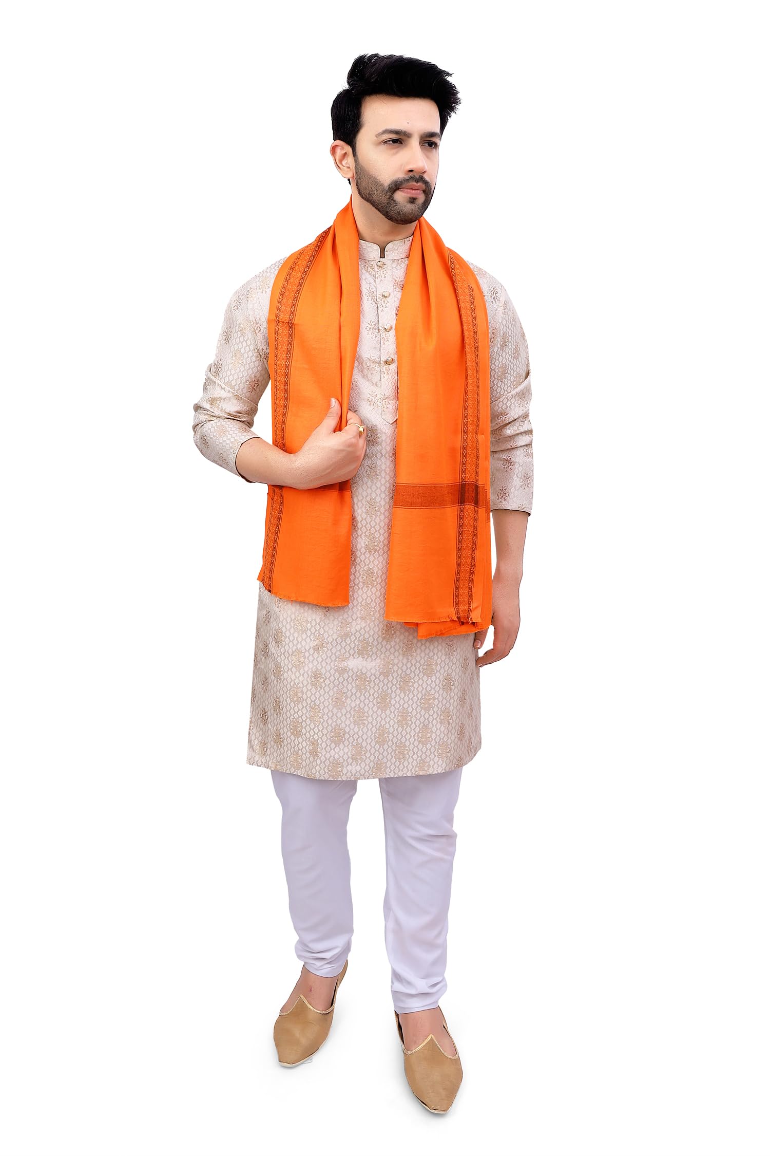Men's Traditional Oswal Shawl, Shela, Dupatta For Traditional Function Use It, (Gift Shawl) [Orange, Size - 32×64 Inches, 1.60 Meter]-image-8