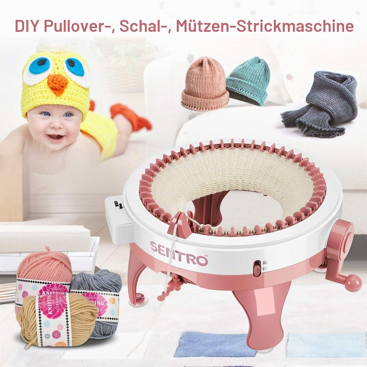 Uennm Strickmaschine, 48 intelligente Stricknadeln, runde Strickmaschinen, Erwachsene und Kinder, doppeltes Strickbrett, drehbar, für Socken, Hut, Schal (A)