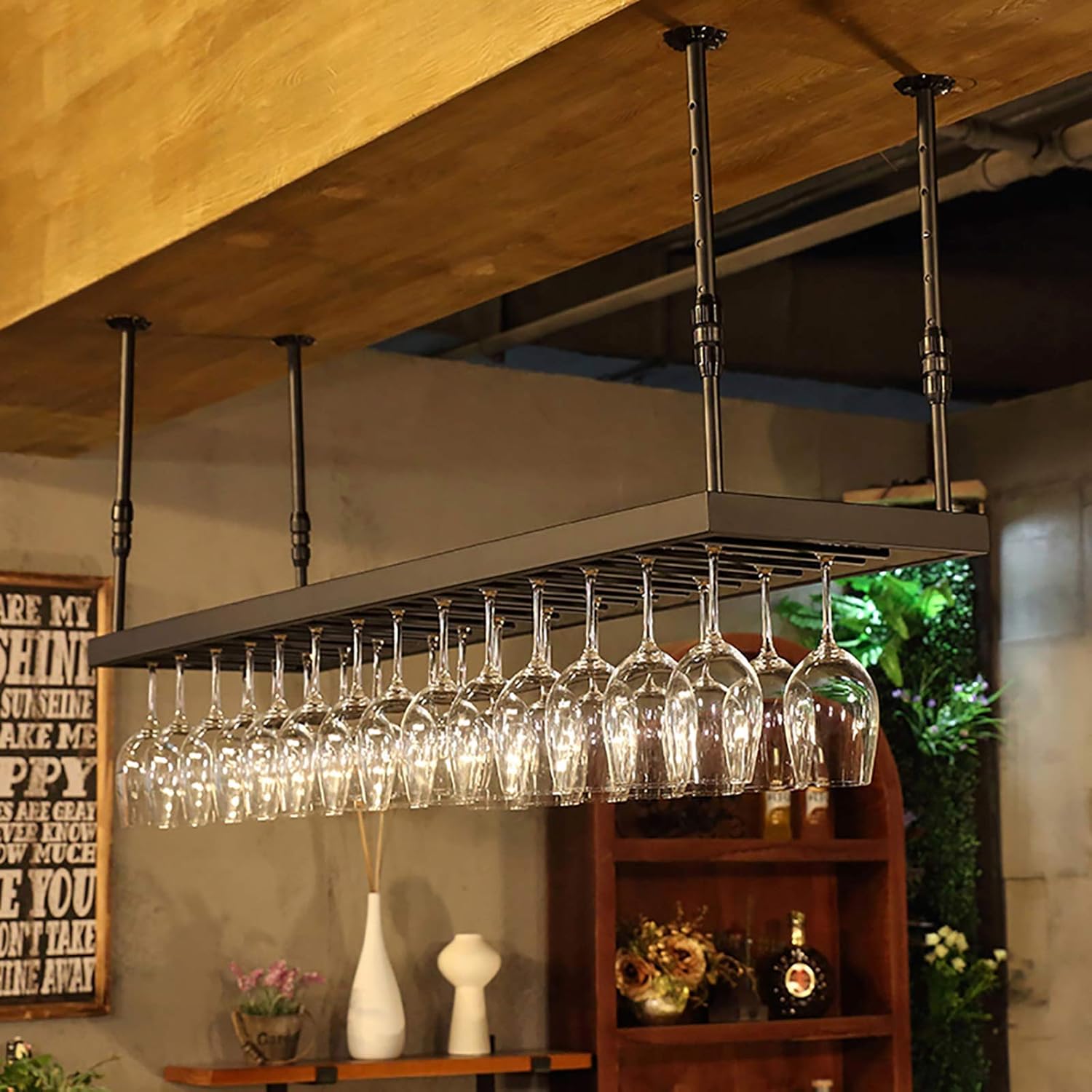 ZXFDM 工業用ヴィンテージバーフローティングシェルフ、天井アイアン