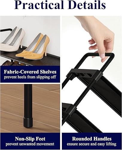 Miniatura 6 de Kitsure Zapatero  Organizador de zapatos largo de 2 niveles con asas y pies antideslizantes, zapatero de metal resistente al óxido para armario,