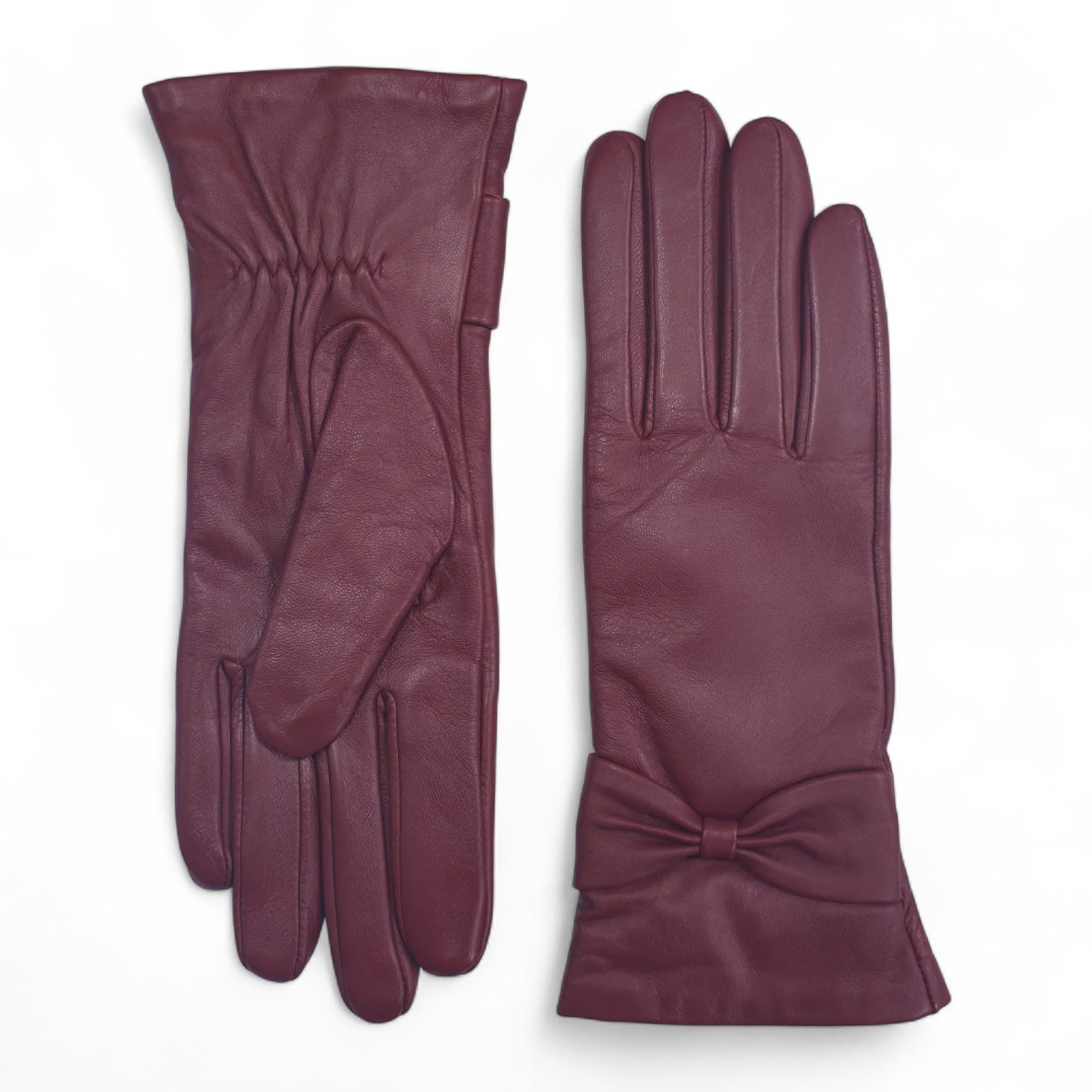 Infinity Leather Guantes de Invierno de Piel Italiana Para Mujer Forrados de Lana, Compatibles con Pantallas Táctiles, Resistentes al Agua y Con Diseño de Lazo.