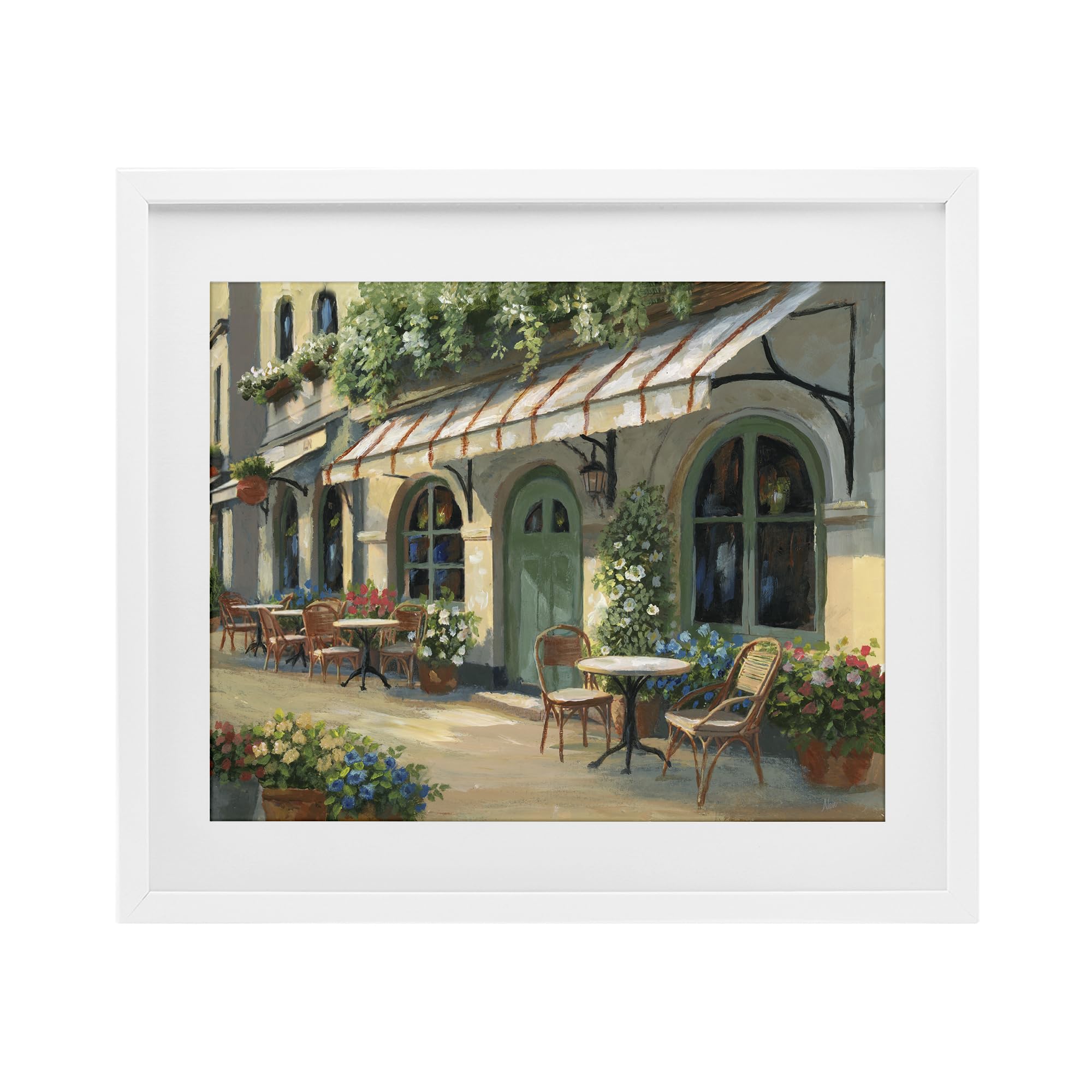 'Cozy Cafe Sunlit Patio'| Framed Print Under Glass