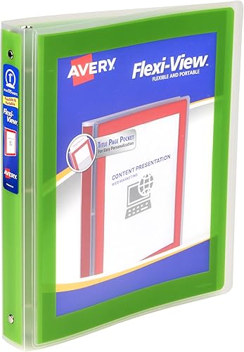 Avery Flexi-View - Carpeta de 3 anillas, anillos redondos de 1 pulgada, 1 carpeta verde Chartreuse (17608)