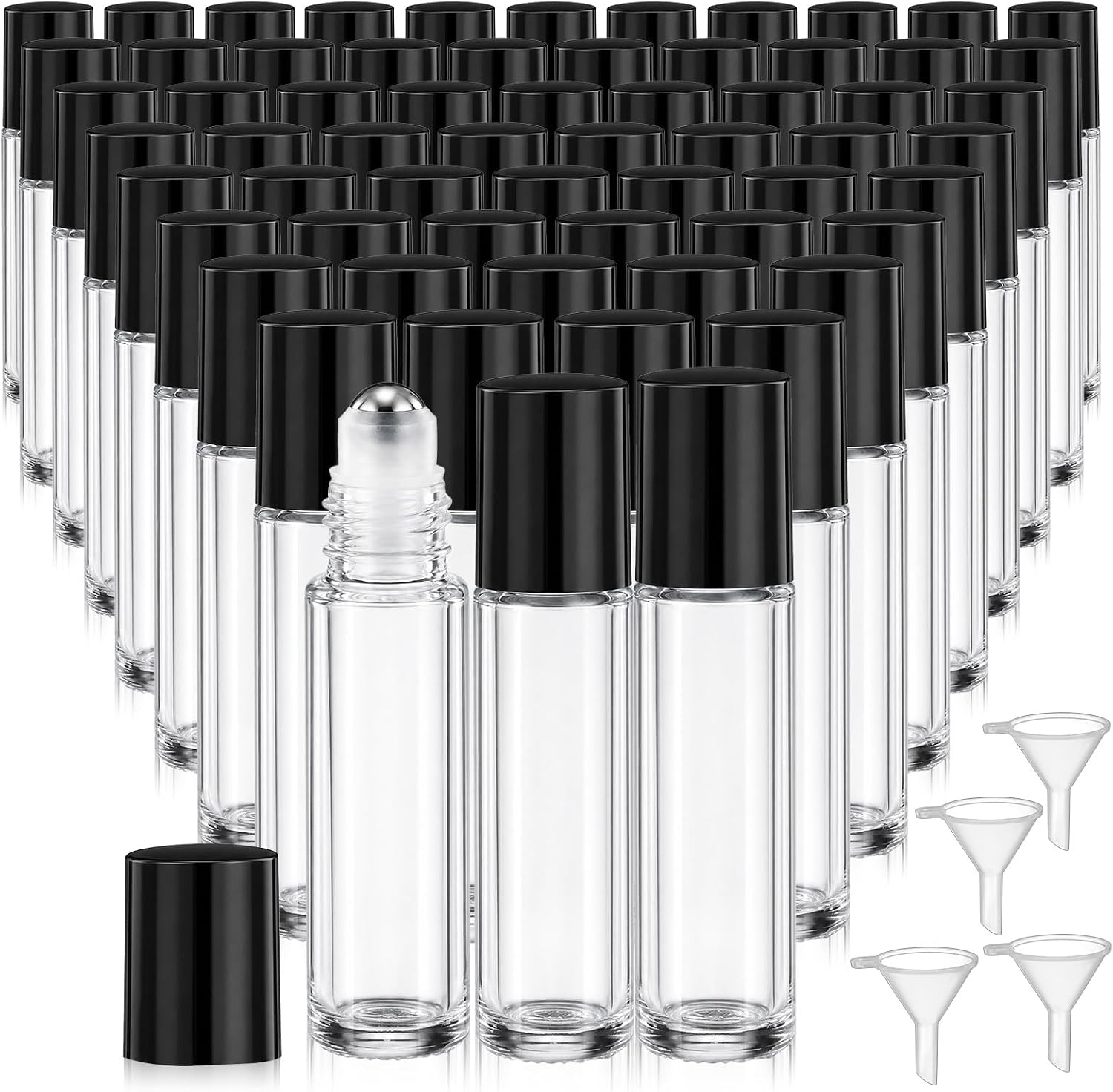 85 Pcs Essential Oil Roller Bottles, 10ml Empty Glass Roll on Bottles with Stainless Steel Balls and 4 Funnels, Leakproof Refillable Container for Travel Perfume DIY Lip Gloss