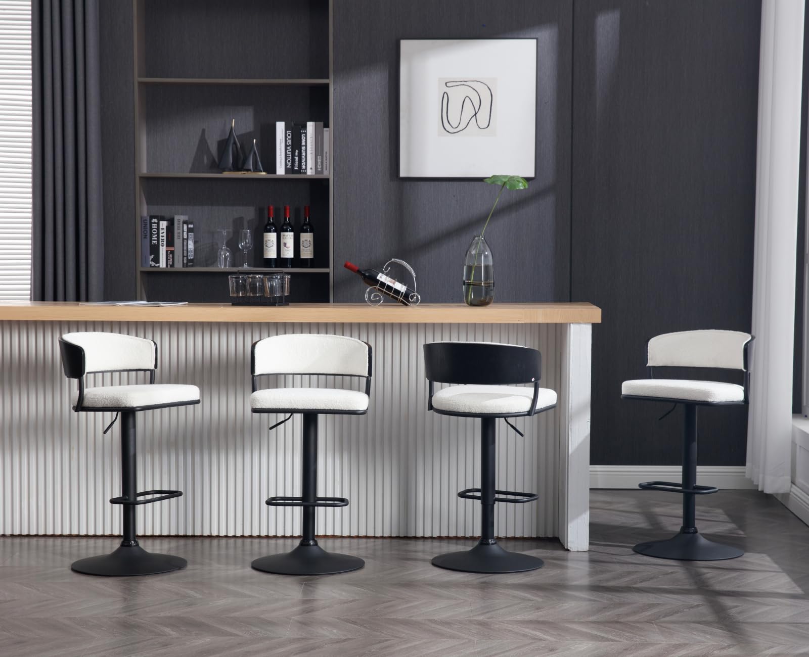 Adjustable Modern Bar Stools Set Of Boucle Fabric Barstools