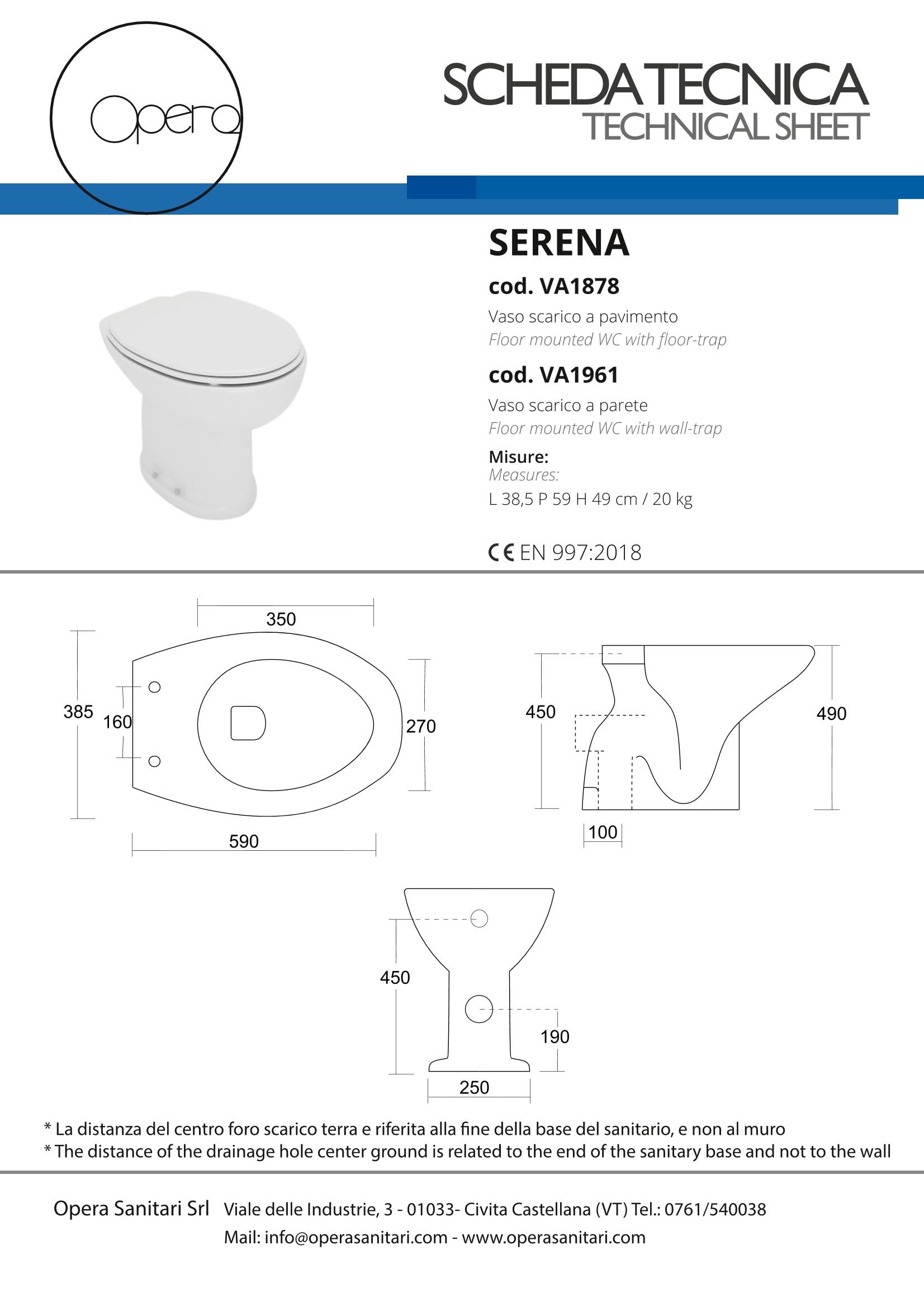 OPERA SANITARI Coppia Vaso e Bidet con scarico s/p terza età Serena