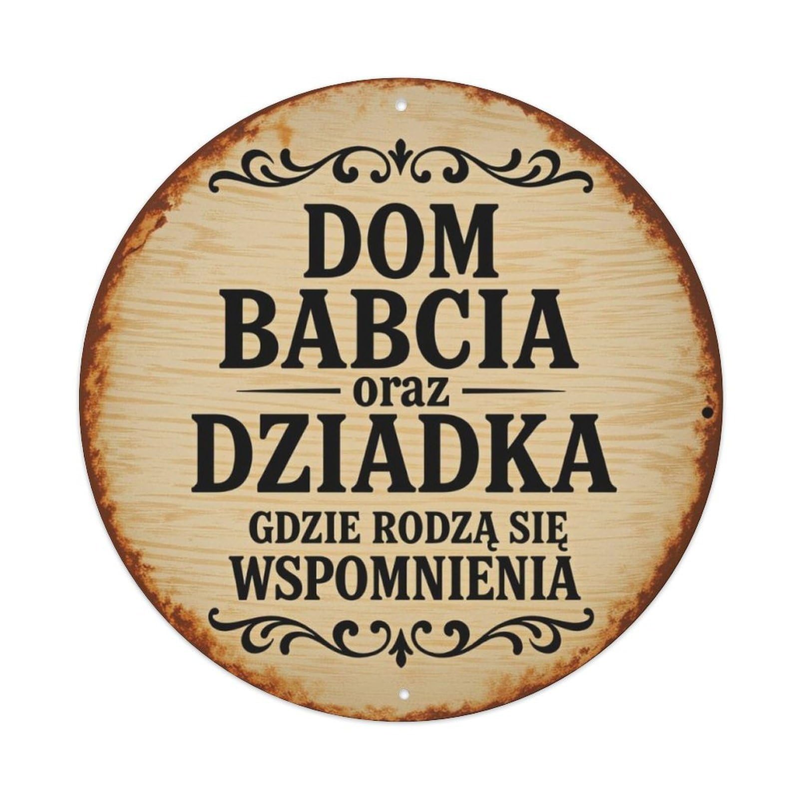 Polish Grandparents Home Warm Quote Round Decor Sign Vintage Aluminium Metal Sign, Retro Wall Decor for Home, Bar, Garage & Farmhouse 20x20cm
