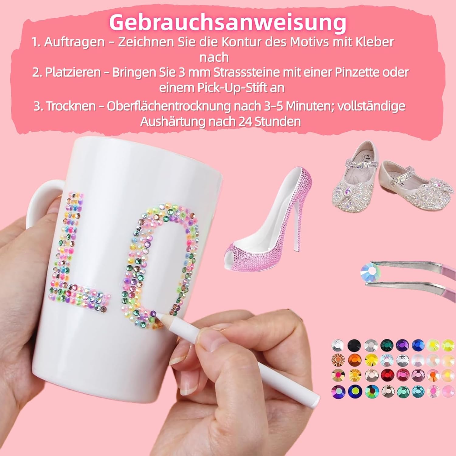 48000 stuks 3 mm harssteentjes, 48 kleuren, platte strass-steentjes, Bedazzler-kit met 2 p - Mise en situation et utilisation