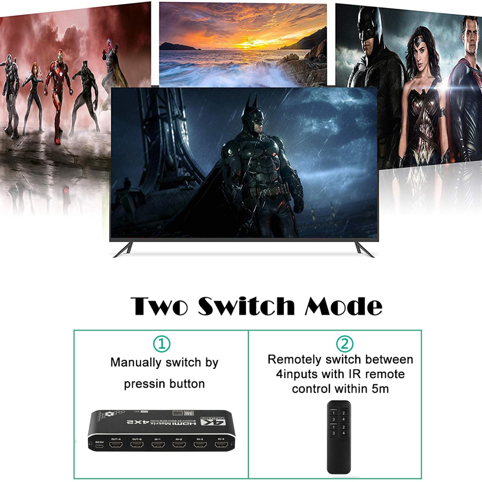 HDMI Splitter-Techole Switcher HDMI bidirezionale in alluminio 2 Input 1 Output