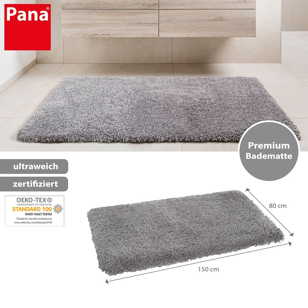 PANA Vienna mata łazienkowa premium • Dywanik łazienkowy z wysokim runem • Dywanik pod prysznic • Dywanik do WC • antypoślizgowa • chłonna • Rozmiar: 80 x 150 cm • Kolor: szary