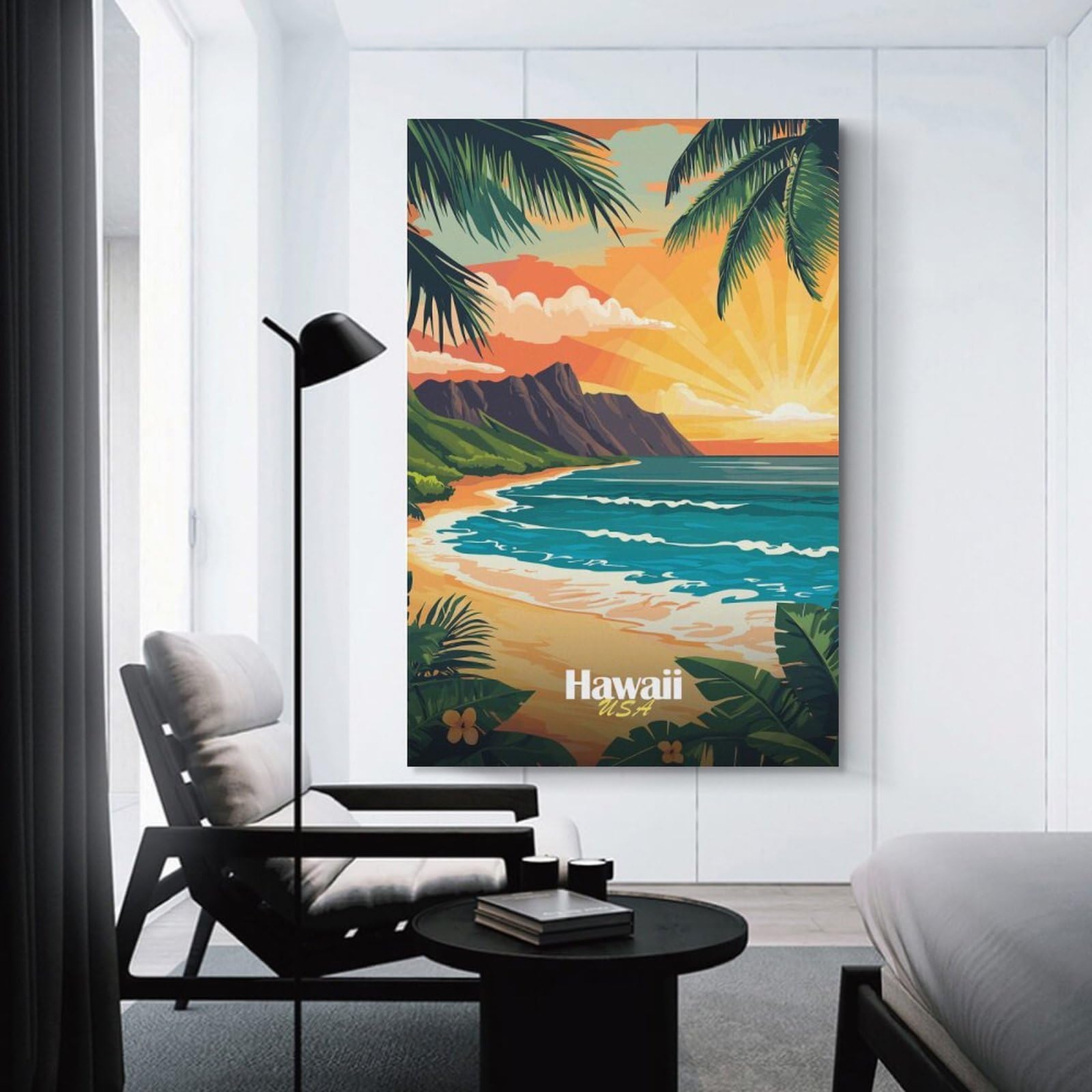 Junmoney Unframe-Style-1-1 Hawaii Sunset Beach Canvas Wall Picture, 12X18inch(30X45cm), For Study, Office Or Focused Interiors, Home Office Artwork With Decorative Appeal