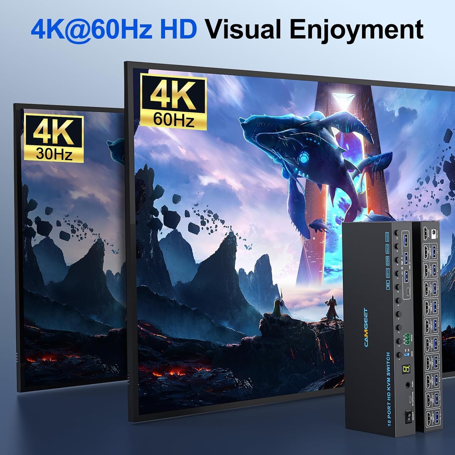 Switch KVM a 10 porte HDMI 4K a 60Hz simulazione EDID, switch KVM HDMI 10 IN 1 OUT per 10 computer condividono 1 monitor e 4 porte USB 3.0, 10 switch KVM PC con audio RS232 e cavo remoto
