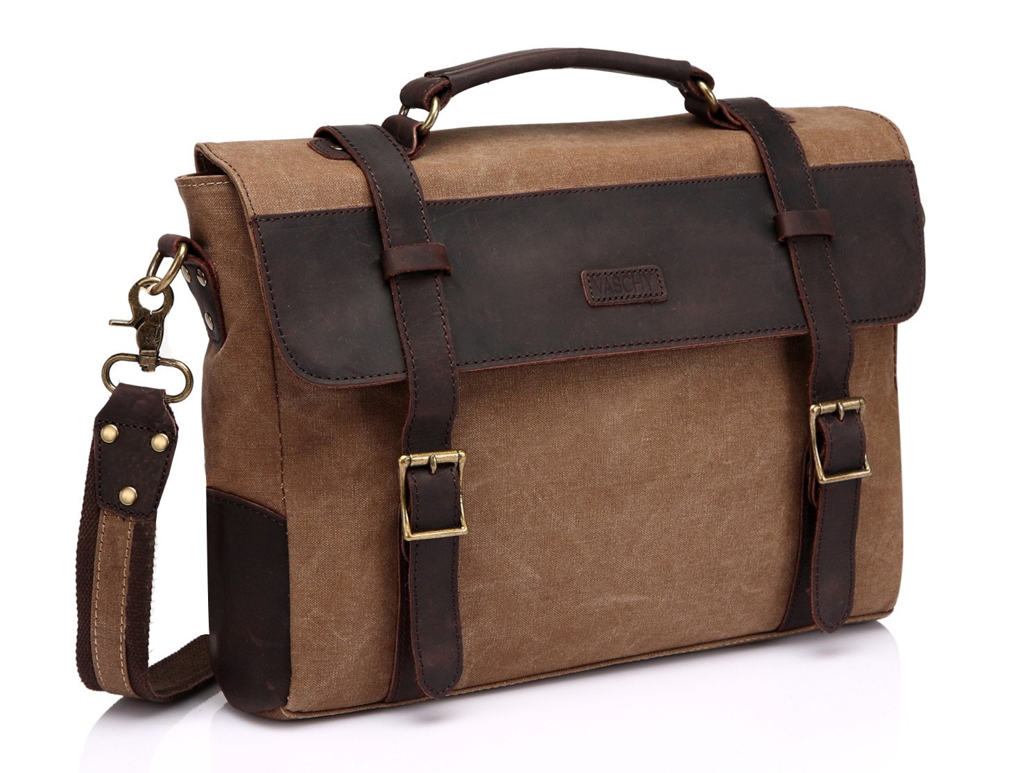 Vintage Canvas Leather Messenger Bag School Shoulder Bag Business Briefcase Satchel Gray-image-24