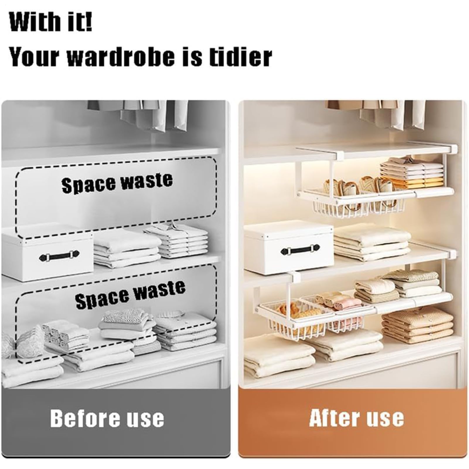 Cesta para Debajo del Armario, Soporte retráctil para Debajo del Escritorio, para Armario, despensa, lavandería, Estudio, Cocina, Dormitorio