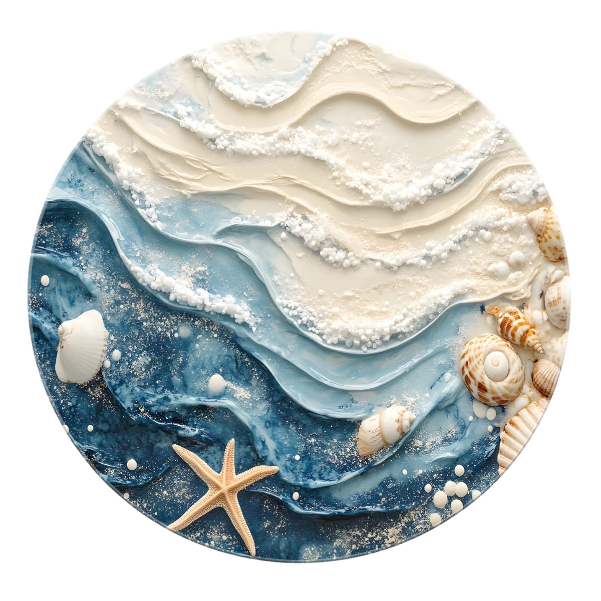 Tapis rond vagues plage 200x200 cm antidérapant et lavable