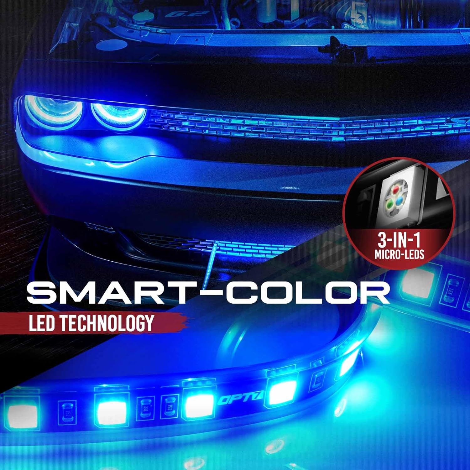 OPT7 12" LED Strip Expansion & 12" Grille Light Bundle Kit for Truck, with Remote Control, RGB LED Light Strip, Easy Installation