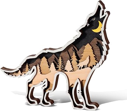 KOYILTD Wooden Forest Animal Wall Art Mountain Forest Wood Wall Decor Nature Woodland Woodland Nursery Decor Native American Decor Rustic Home Decor for Bedroom Living Room Wolf