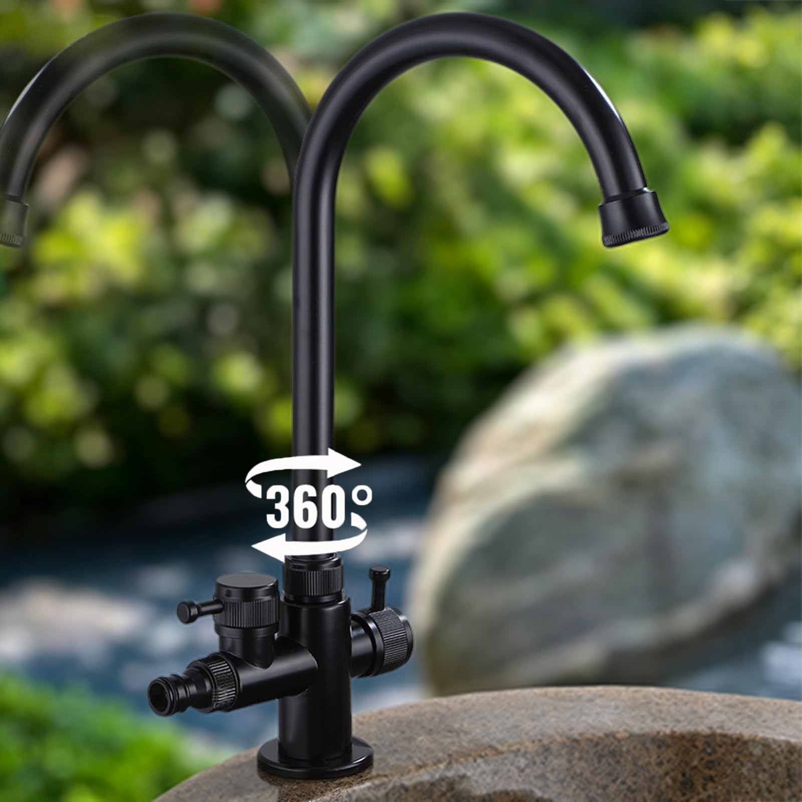 Grifo Exterior Resistente A Las Heladas Giratorio De 360° Grifo Lavadora Doble Salida De 1/2 Pulgada Solo Agua Fría Doble Manija,Antigüedad
