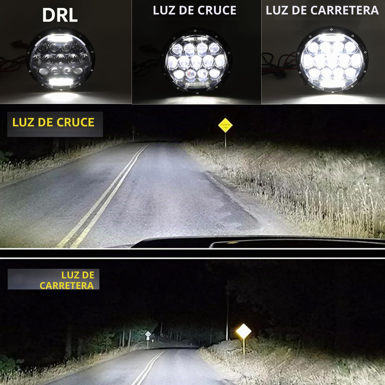 DREAMIZER 7''Faro LED para Motocicleta Aprobado por E con indicador de ojo de ángel DRL blanco ámbar compatible con Harley Road King Street Glide Softail Electra Glide Cafe Racer J-eep Wrangler JK TJ
