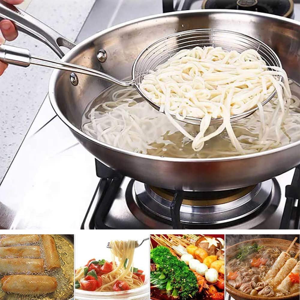 Espumaderas de Cocina, 2 Piezas Espumadera Acero Inoxidable, Colador de Alimentos para Cocina, Acero Inoxidable Fina Espumadera con Colador para Freír Pastas Espaguetis y Fideos, Evitar Salpicaduras