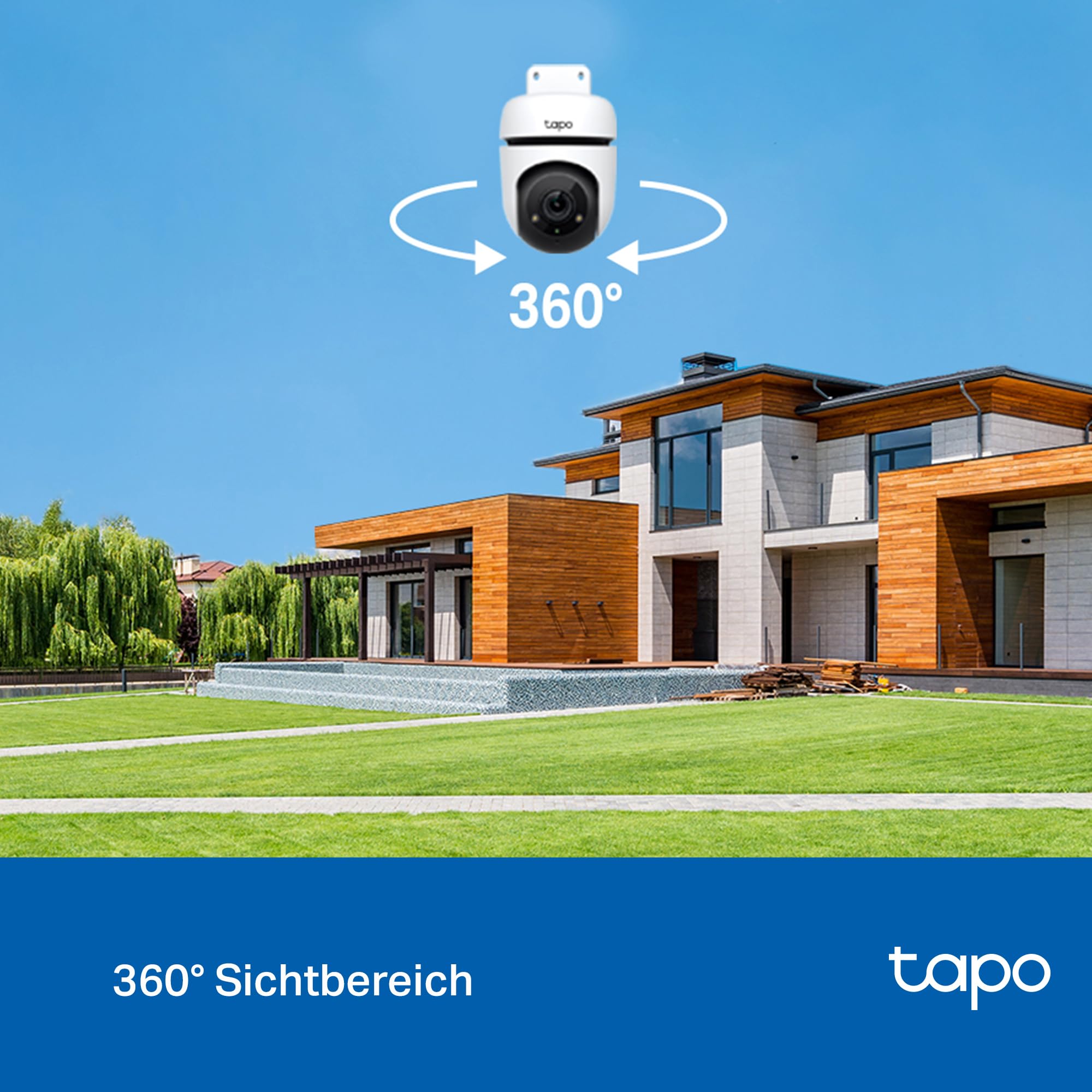 Tapo TP-Link C500 WLAN Überwachungskamera Außen, 360° Sichtbereich, 1080p Auflösung, Bewegungserkennung, Nachtsicht bis zu 30 m, Zwei-Wege-Audio, Kompatibel mit Alexa & Google