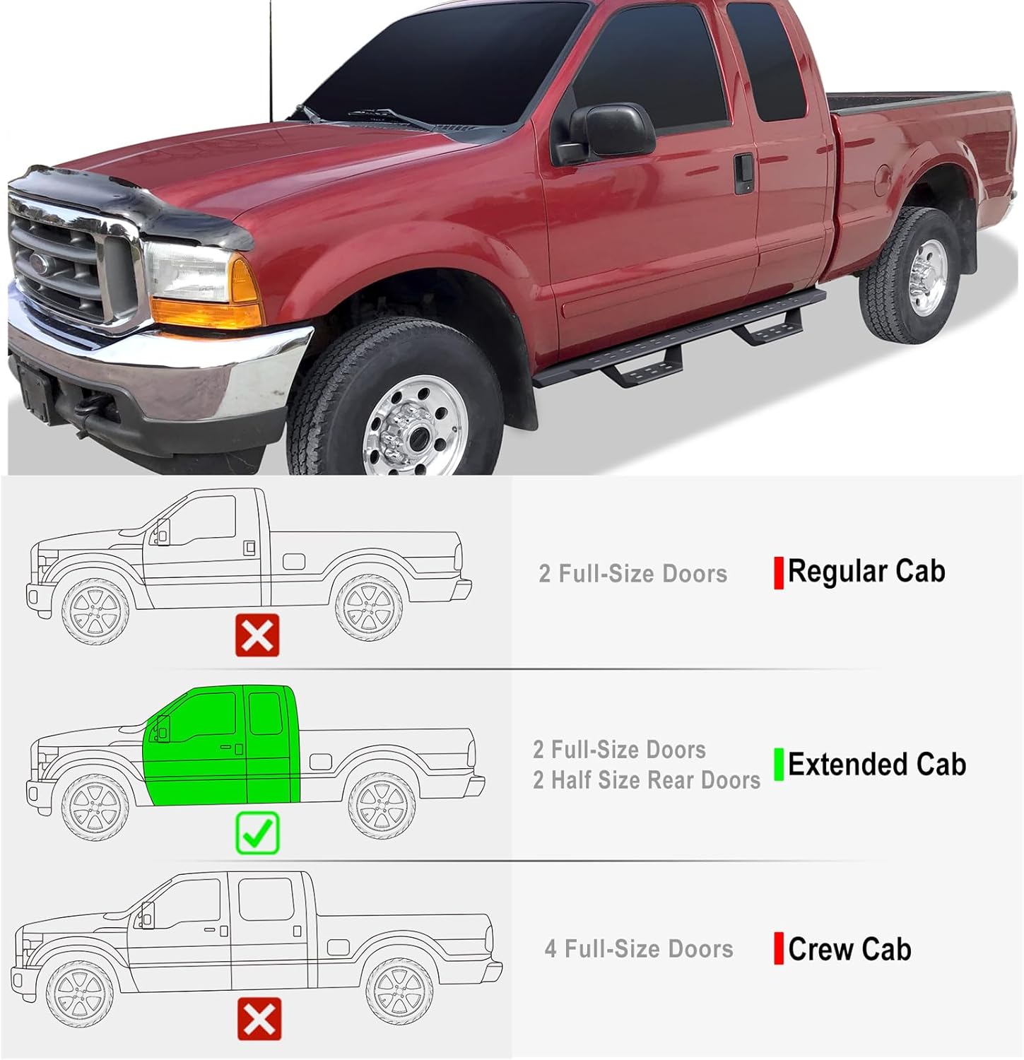 APS Black Overland Slider Tubular Drop Steps Style Nerf Bars Running Boards Compatible with Ford F250 F350 Super Duty 1999-2016 Extended Cab