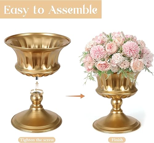 Miniatura 6 de Jarrones dorados para centros de mesa de boda, juego de 10 jarrones de metal, pequeños centros de mesa, arreglos de flores para boda, recepción,