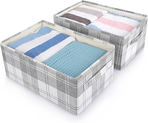 Miniatura 5 de ANMINY 2 cestas de almacenamiento para armario con asas, contenedores plegables grandes de tela para estantes, cestas rectangulares, ropa y manta,