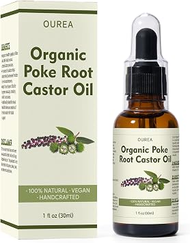 Organic Poke Root Castor Oil 1 Fl Oz 30ml Natural Lymphatic Support Massage Oil, Soothing Relief for Cysts, Boils, Breast, Fibroids, Swollen Lymph Nodes & Joint Deep Tissue Drops