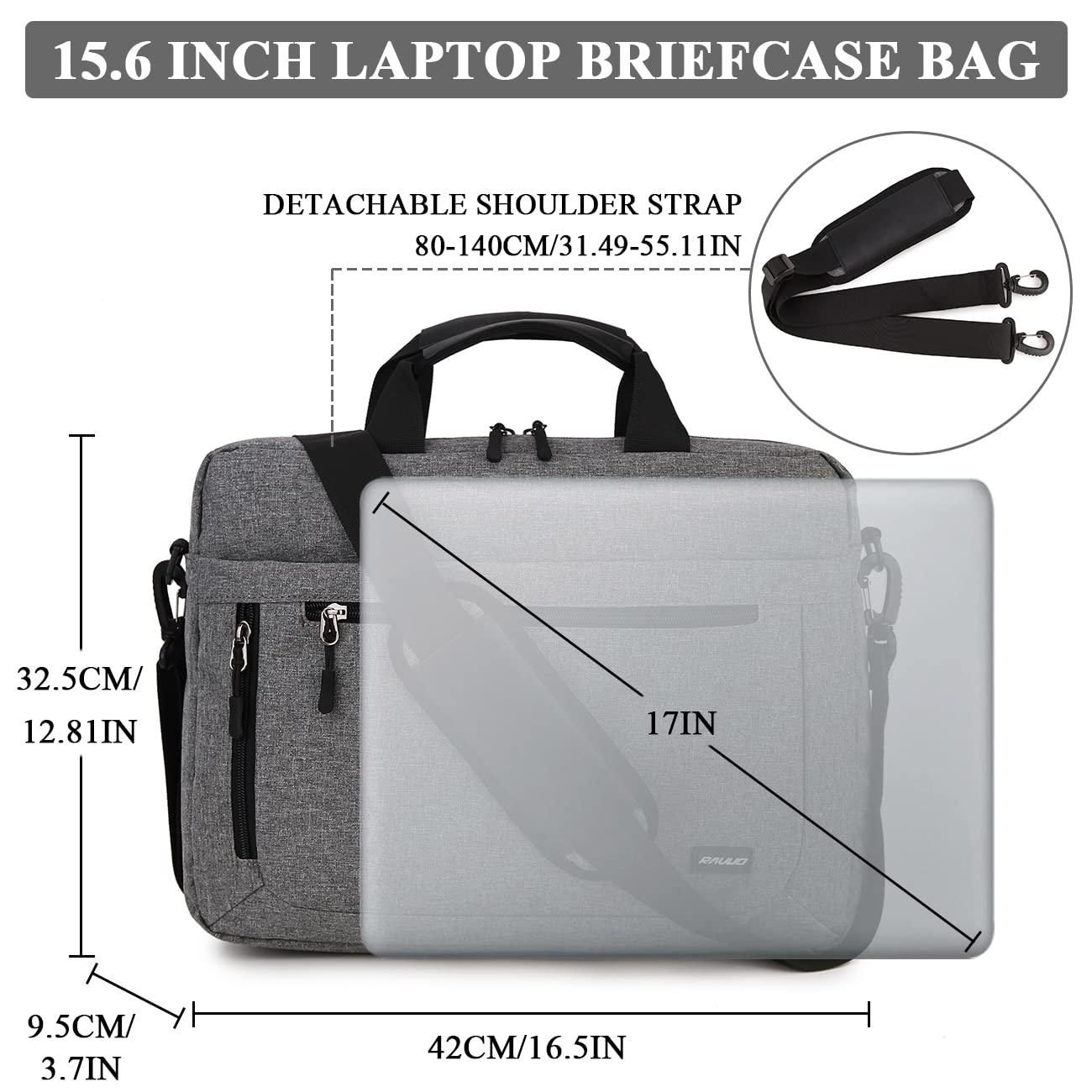 RAVUO Sacoche Ordinateur,Résistant À L'eau Sacoche Pc Portable 17 Pouces Sac Bandoulière Homme Sac A Main Homme Pour Travail Business L'École Collège Gris