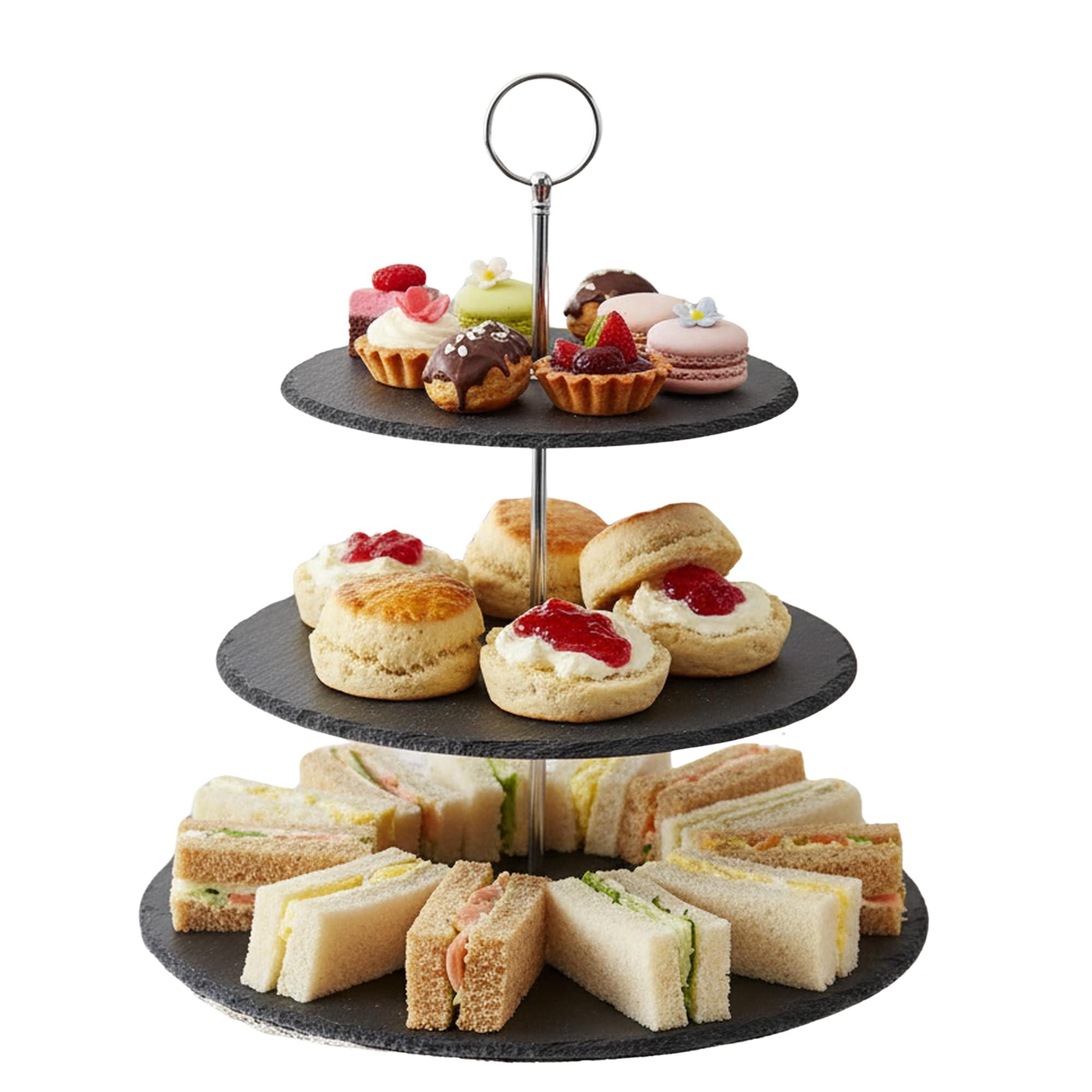 Homiu 3 Tier Slate Platter Stand - Black