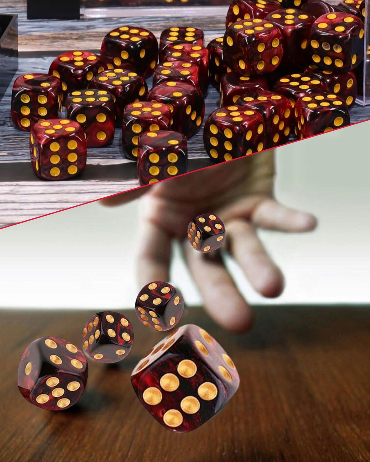 10 PCS Dadi,16mm D6 Dado Acrilici,Dadi Rosso-Nero con Borsa di Stoffa,per Giochi da Tavolo,Ruolo,Tavolo,Lezioni di Matematica
