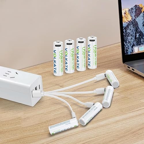 Miniatura 8 de Baterías de litio de 4000 mWh, recargables AA, paquete de 8 baterías de iones de litio de 1.5 V de alta capacidad USB de doble tamaño A con cable de