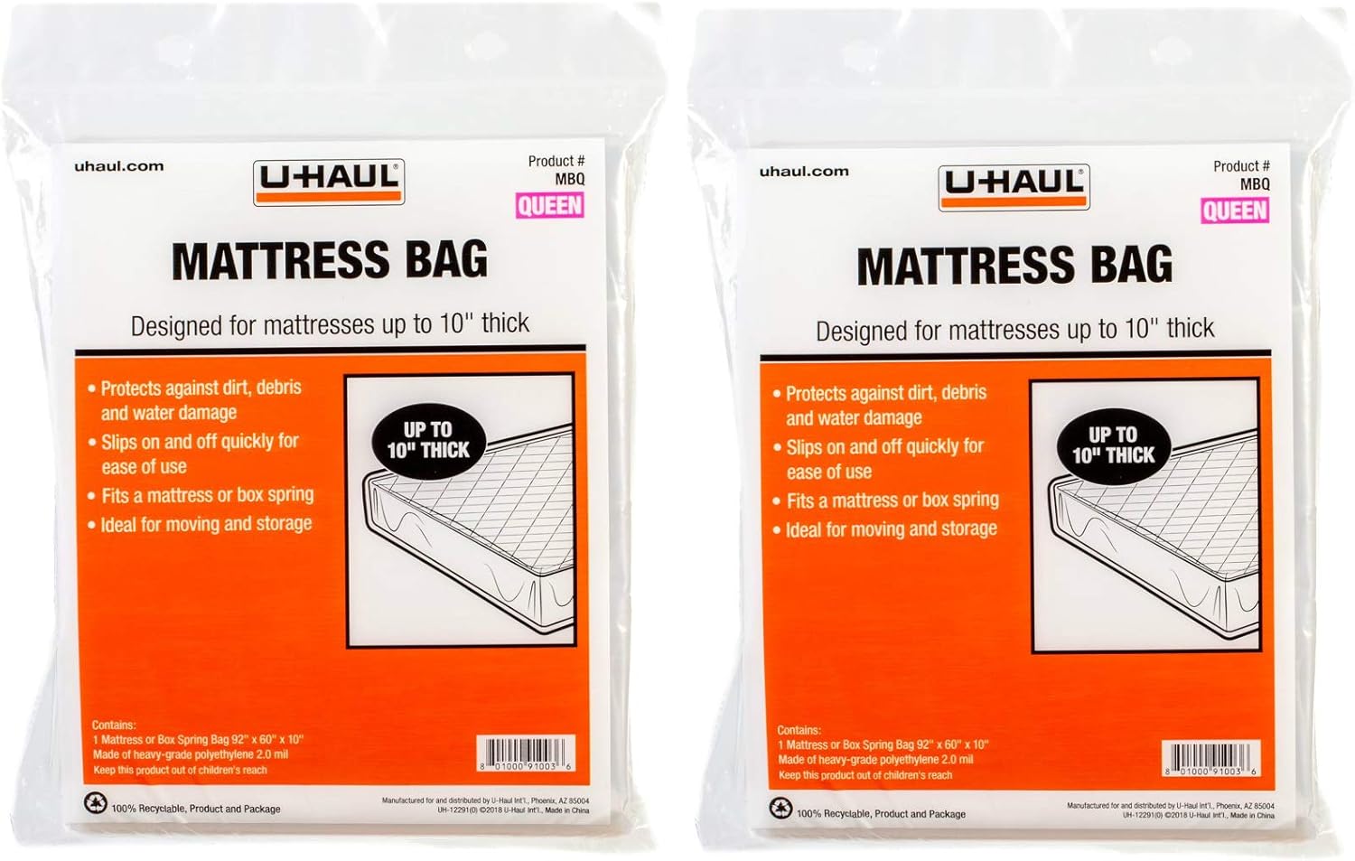 UHaul Queen Mattress Bags for Moving, Storage, and