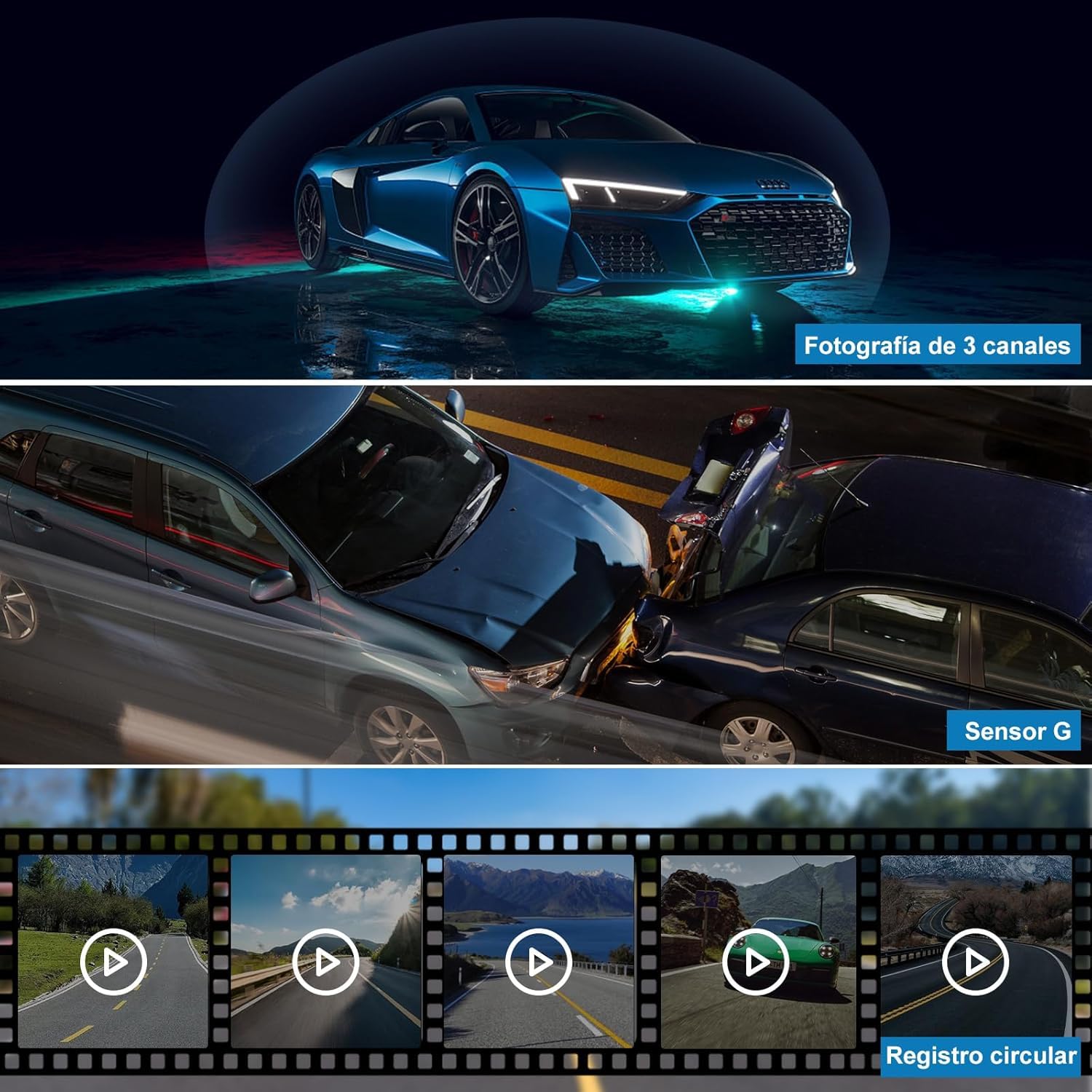 4K Camara Coche grabadora,Dashcam 4K/1080P WiFi Dash CAM Coche,GPS Tracker Visión Nocturna,170°+140°Gran Angular,G-Sensor,Grabación en Bucle,2.0 IPS,Soporte máximo 128g,App,Kit Monitor 24h