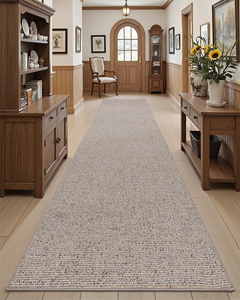DEXI Runner Rug for Hallway 3x12, Non Slip Low Pile Entryway Rug Runners with Rubber Backing, Dirt Trapping Hallways Floor Carpet for Indoor Hall Kitchen Bedroom Bathroom Laundry Room, Beige