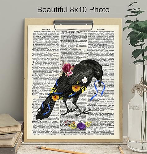 Miniatura 4 de Floral Black Raven Wall Art - Gothic Crow Home Decor - Gift for Edgar Allan Poe, Goth Fans, Women - Cool Medieval Decor Picture Print for Bedroom,