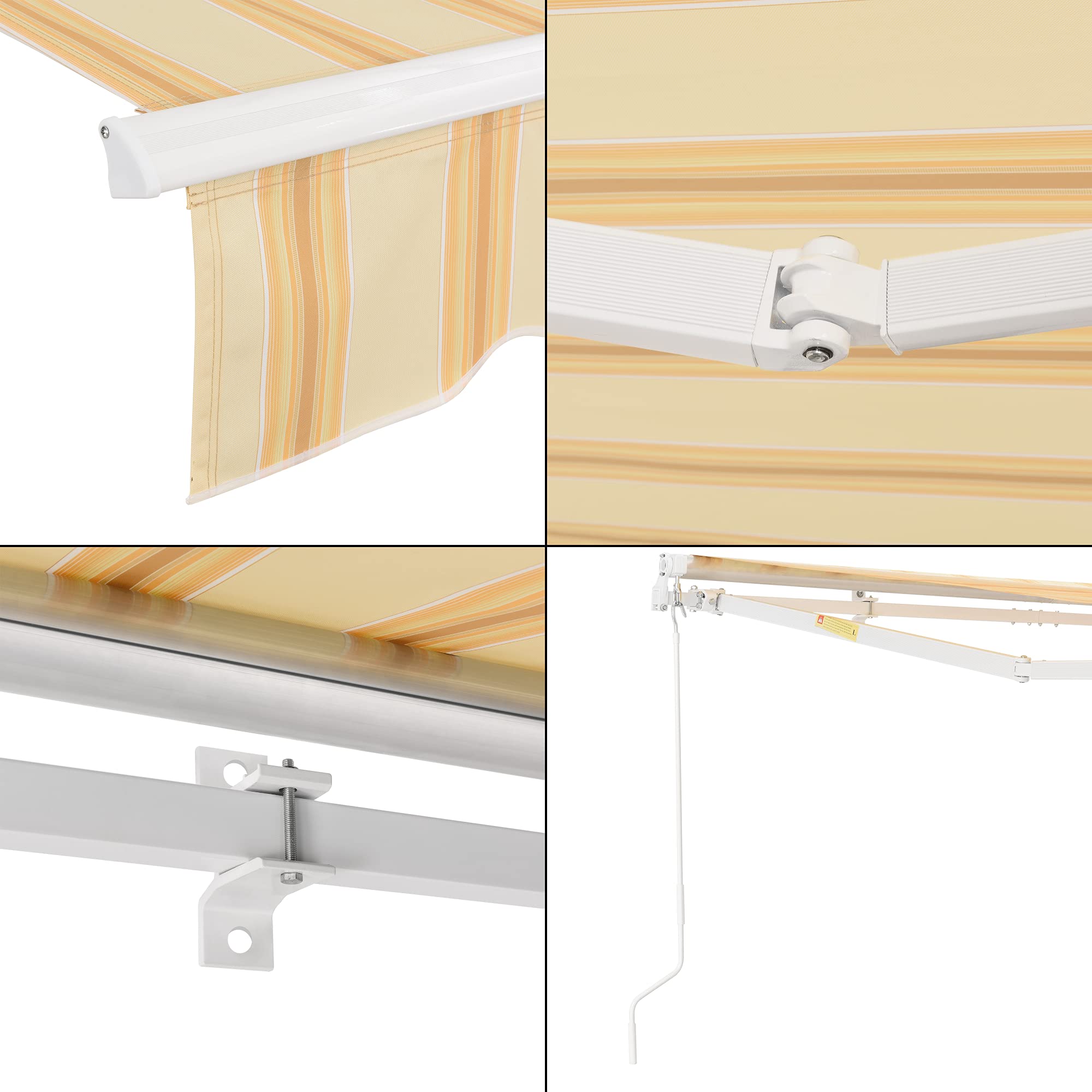 Tenda da Sole a Muro con Bracci Estensibili 300x250 cm Protezione UV Balconi Terrazze Giallo/Bianco