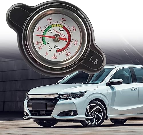 Miniatura 3 de 1 tapa de radiador de presión modificada para automóvil con medidor de temperatura, tapa de tanque de combustible de metal resistente al agua de 1.8