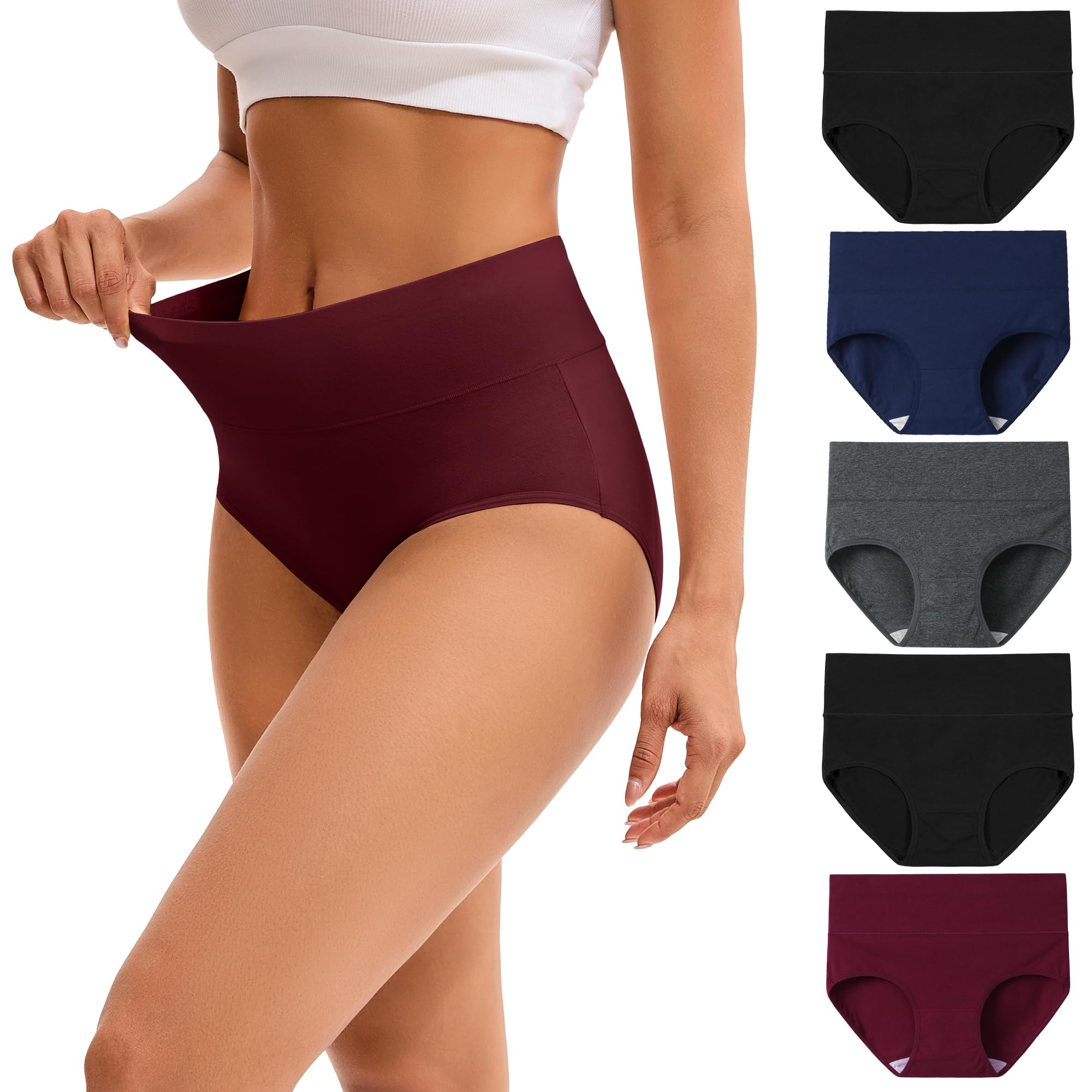 Underwear for Women High Waisted Knickers Stretchy Cotton Panties Ladies Full Briefs Pack of 5