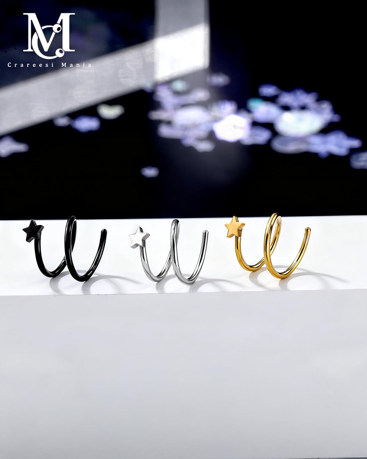 CM Crareesi Mania 18G Nose Screws 316L Stainless Steel Star Double Nose for Single Piercing Jewelry 3PCS Nose Screws Pack for Women Men Nostril Piercing - Image 3