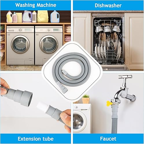 Miniatura 5 de Sunenlyst Manguera de drenaje para lavadora, kit universal de extensión de manguera de drenaje para lavavajillas, manguera de drenaje flexible de