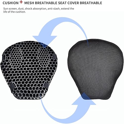 Miniatura 2 de ELCYCO Cojín universal de asiento de gel para motocicleta, cojín de asiento de panal 3D con funda de asiento de motocicleta para un viaje cómodo y