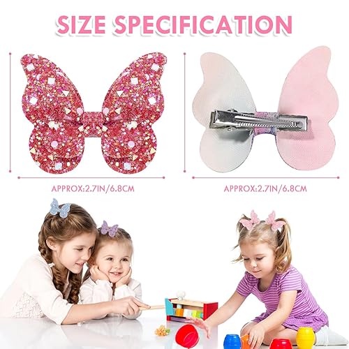 Miniatura 2 de 20 pinzas de mariposa con purpurina para niñas y adolescentes, pinzas antideslizantes de mariposa para niños, accesorios para el cabello