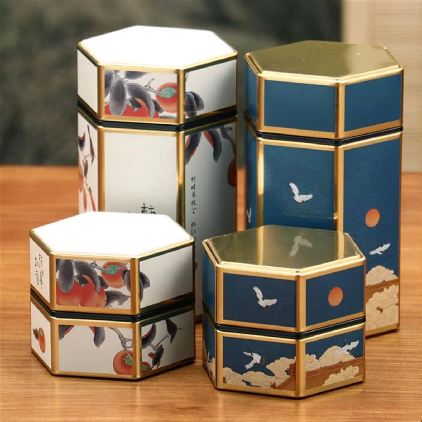 Caja de Te Tetera Hexagonal creativa, lata de, tanque almacenamiento té hojalata, caja portátil sellada, vacía, accesorios juego(StyleF L)