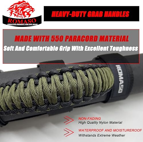 Miniatura 34 de Asas de agarre de barra antivuelco para Jeep, asas de agarre de cuerda de paracaídas compatibles con Jeep Wrangler YJ TJ JK JL & Gladiator JT Negro