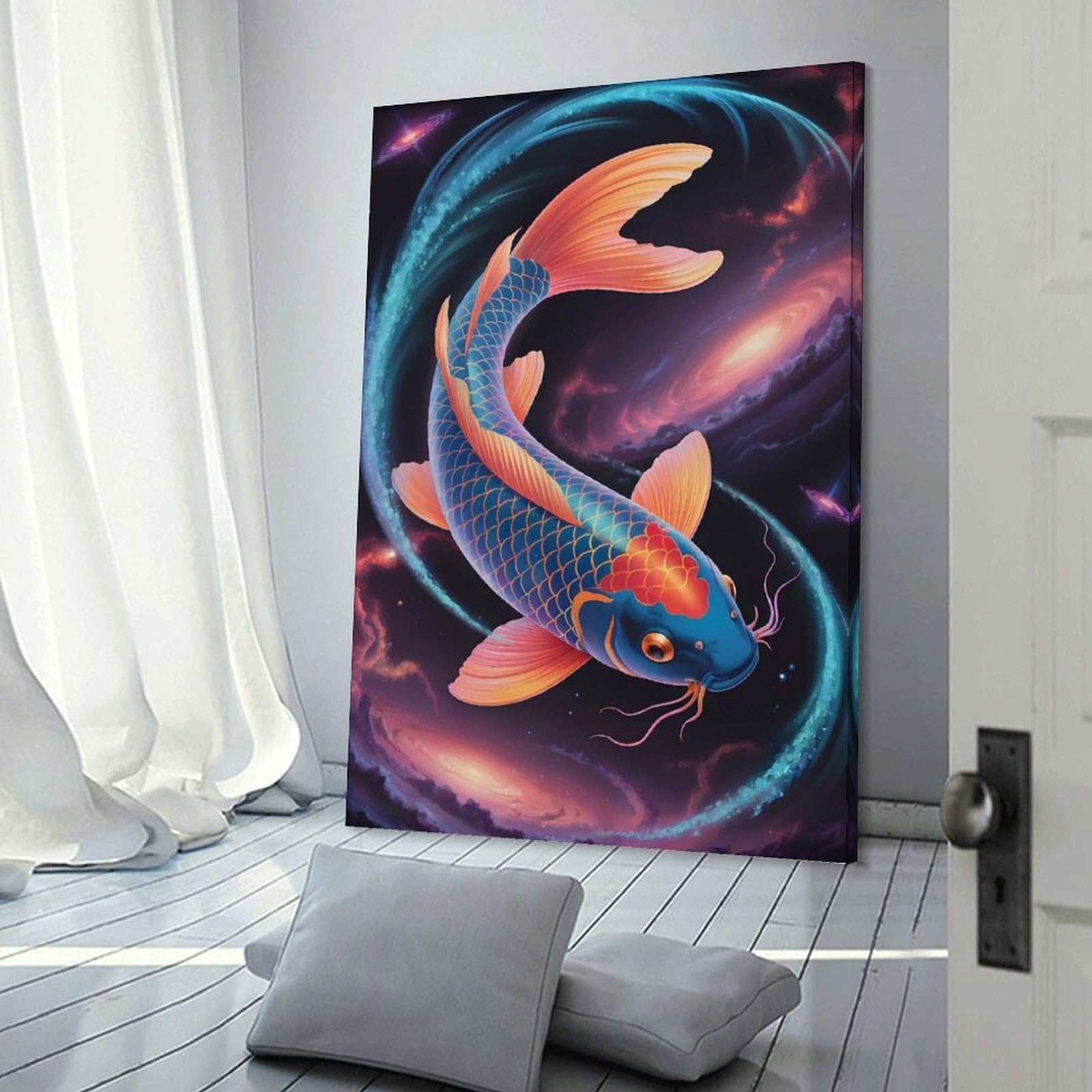 Junmoney Cosmic Koi Fish Wall Art Print, 12x18inch(30x45cm), for Front Hall, Corridor Or Welcome Spaces, Wall Decor to Refresh Empty Corners