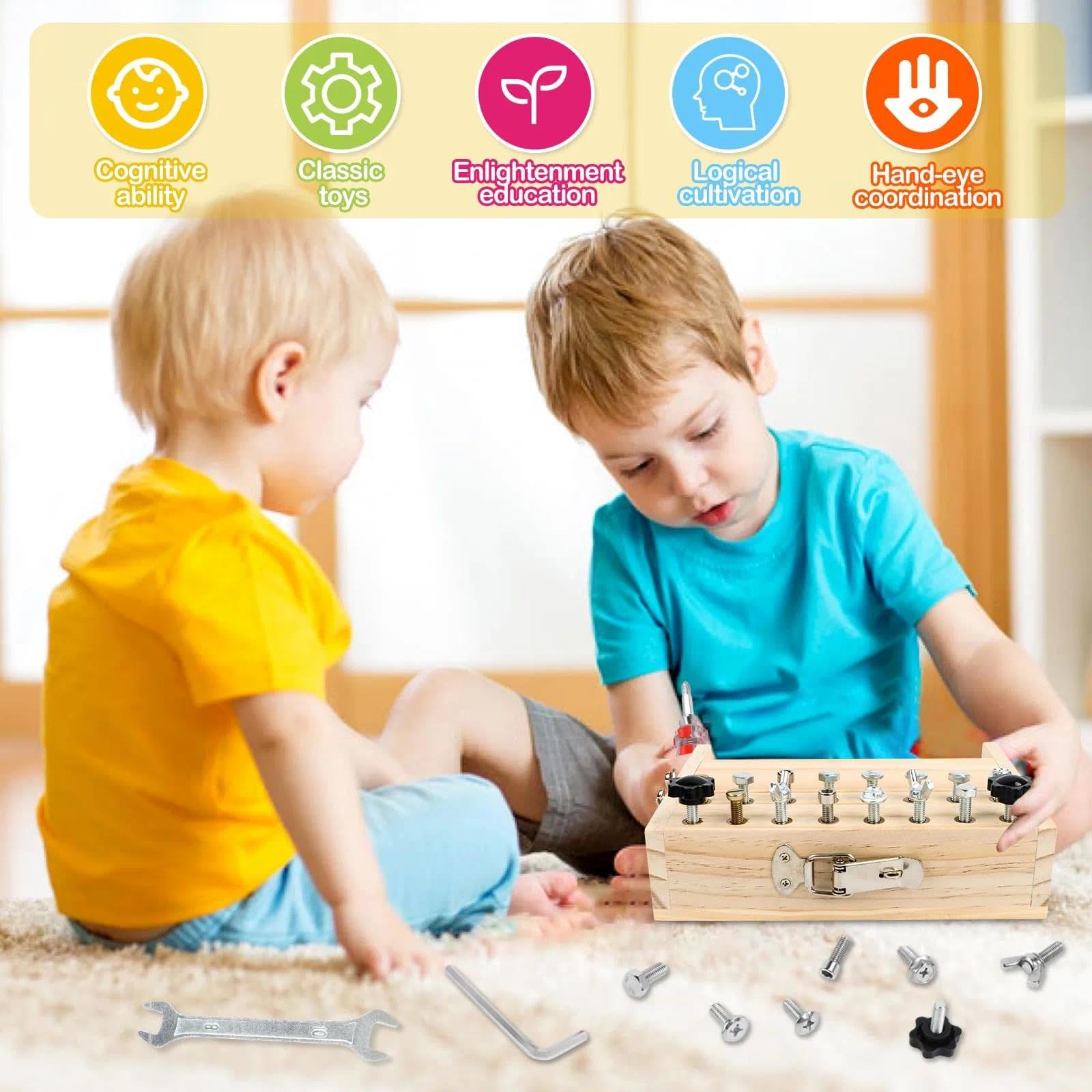 DINORUN Busy Board Montessori In Legno Con Cacciavite: Giocattolo Educativo Da Viaggio 3-6 Anni Con Borsa